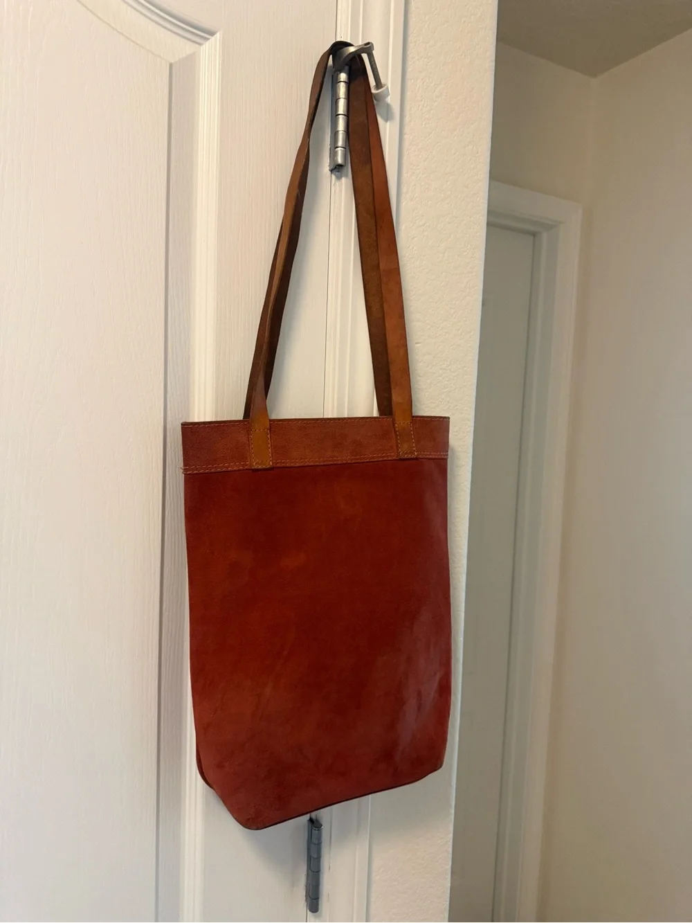 Peruvian Connection Rust Suede Tote with Tan Straps 100% leather